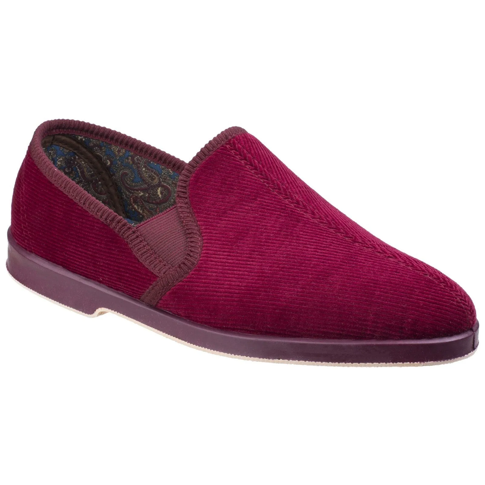 GBS Twin Gusset Men’s Slipper – Comfortable Traditional Corduroy Slippers with Sturdy Outdoor Sole for Easy Wear and Extra Fit