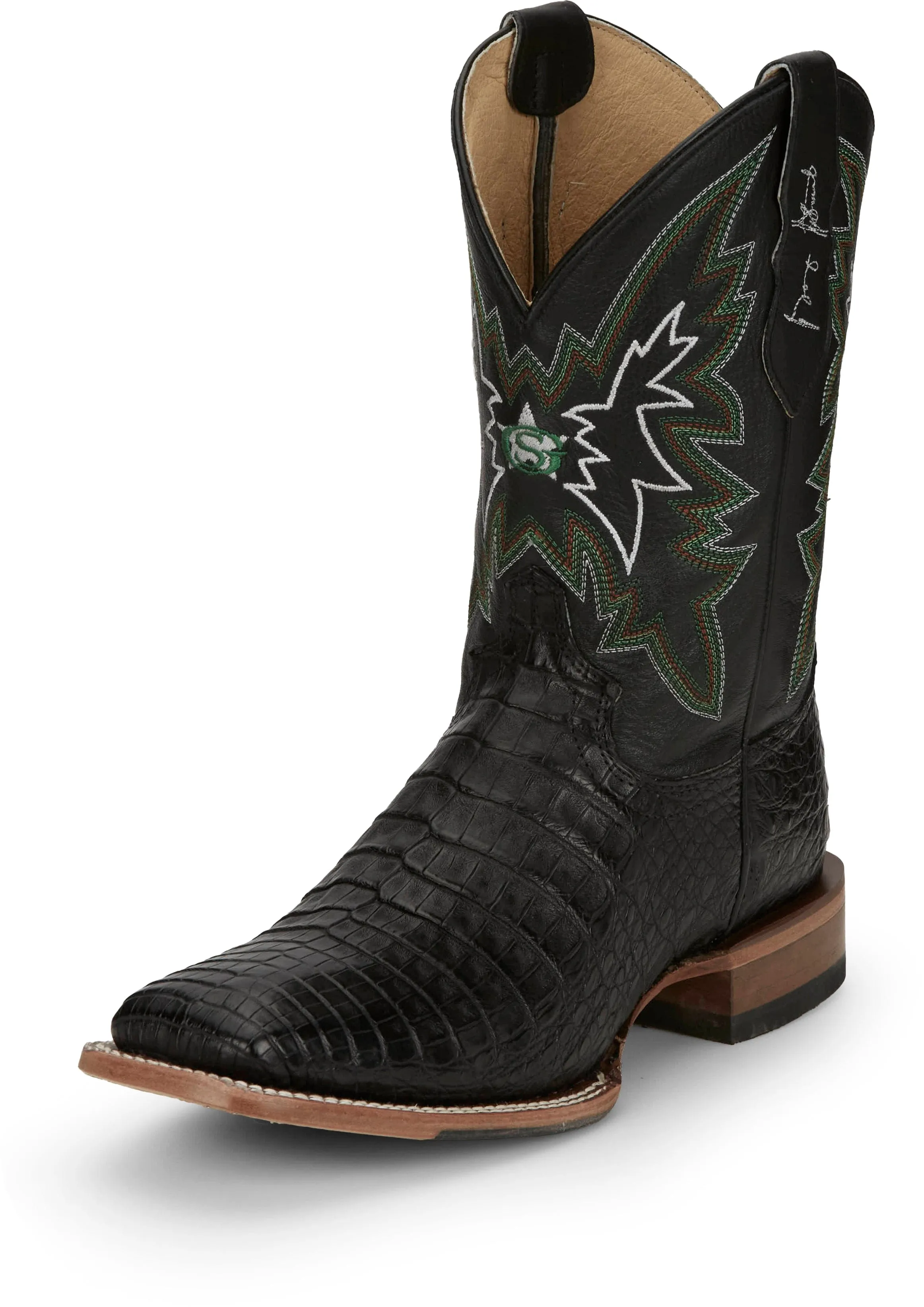 Justin Men's George Strait Haggard Black Caiman Square Toe Exotic Western Boots GR5705