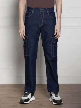 Men's Dark blue Relaxed Fit Light Fade Stretchable Jeans